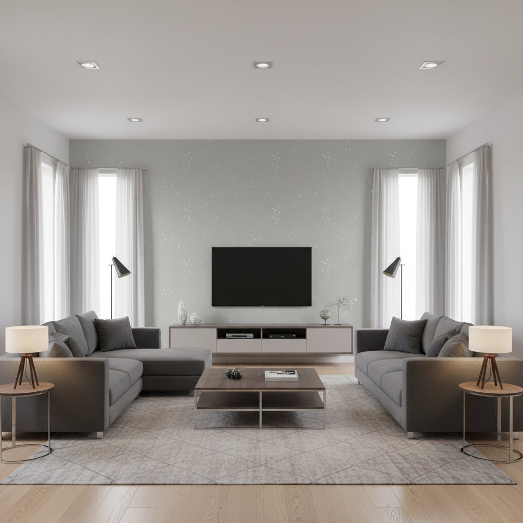 Ditto light gray | Romo - Living Room Visualization (AI-generated, may not be to scale. Verify pattern scale with product specifications.)