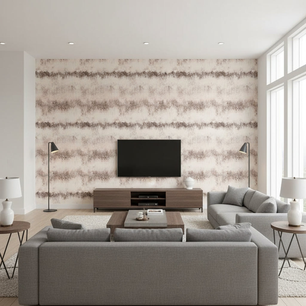 Ombre Bisque | Romo - Living Room Visualization (AI-generated, may not be to scale. Verify pattern scale with product specifications.)