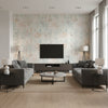 Sgraffito Sienna | Romo - Living Room Visualization (AI-generated, may not be to scale. Verify pattern scale with product specifications.)