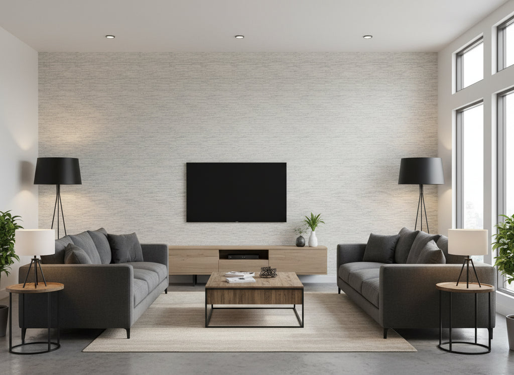 Idyll Tide | Romo - Living Room Visualization (AI-generated, may not be to scale. Verify pattern scale with product specifications.)