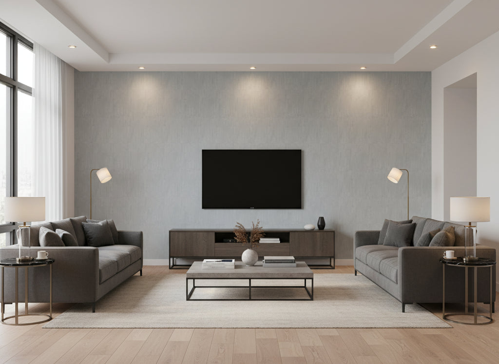 Daze Fjord | Romo - Living Room Visualization (AI-generated, may not be to scale. Verify pattern scale with product specifications.)