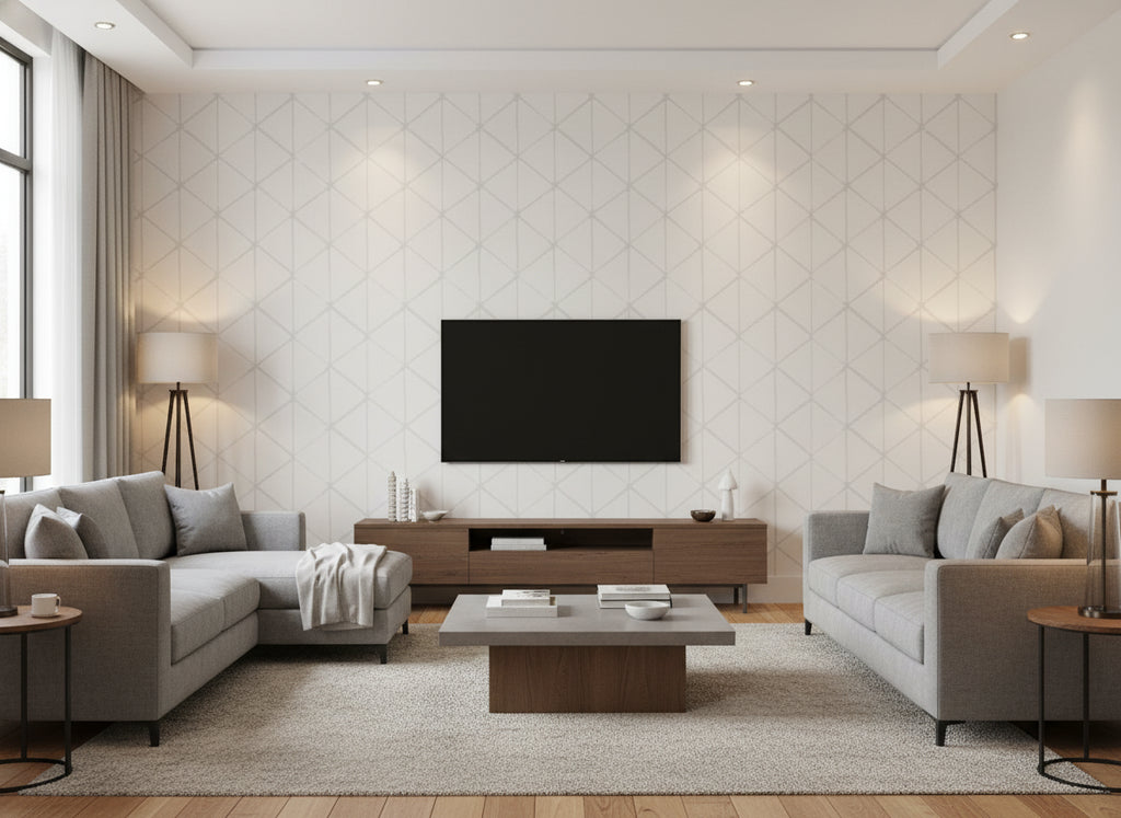 Haldon ivory | Romo - Living Room Visualization (AI-generated, may not be to scale. Verify pattern scale with product specifications.)