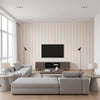 Candy Stripe Blush | Romo - Living Room Visualization (AI-generated, may not be to scale. Verify pattern scale with product specifications.)