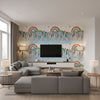 Rainbow Forest Wall Mural | Romo - Living Room Visualization (AI-generated, may not be to scale. Verify pattern scale with product specifications.)
