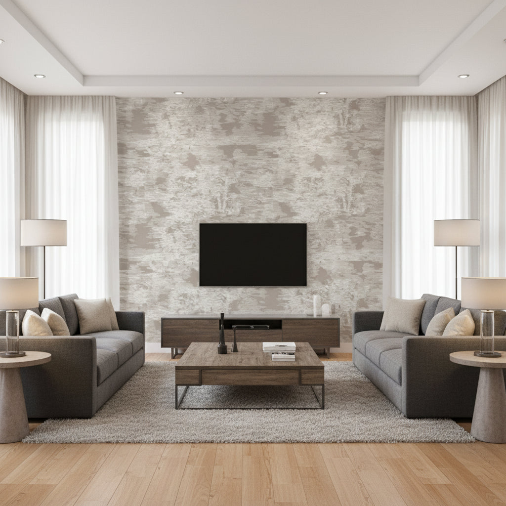 Mitoku Sonnet | Romo - Living Room Visualization (AI-generated, may not be to scale. Verify pattern scale with product specifications.)