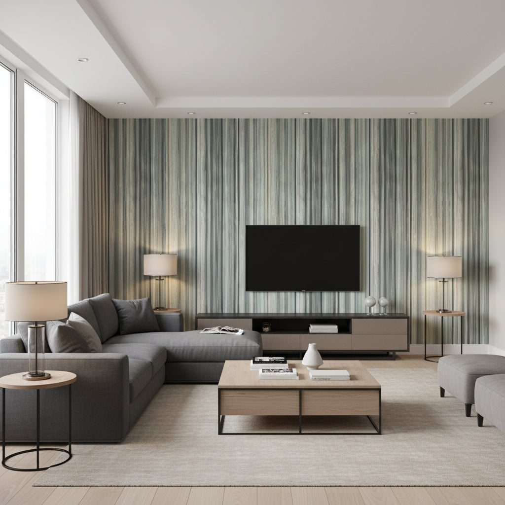 Tomoko Oxide | Romo - Living Room Visualization (AI-generated, may not be to scale. Verify pattern scale with product specifications.)