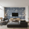 Mizumi Panel Midnight | Romo - Living Room Visualization (AI-generated, may not be to scale. Verify pattern scale with product specifications.)