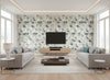 Orimono Peacock | Romo - Living Room Visualization (AI-generated, may not be to scale. Verify pattern scale with product specifications.)
