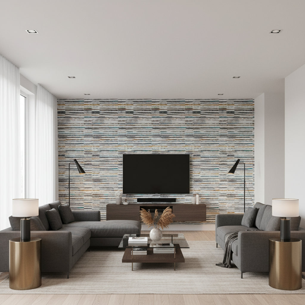 Marazzi Amazonia | Romo - Living Room Visualization (AI-generated, may not be to scale. Verify pattern scale with product specifications.)