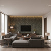 Naira Teal | Romo - Living Room Visualization (AI-generated, may not be to scale. Verify pattern scale with product specifications.)