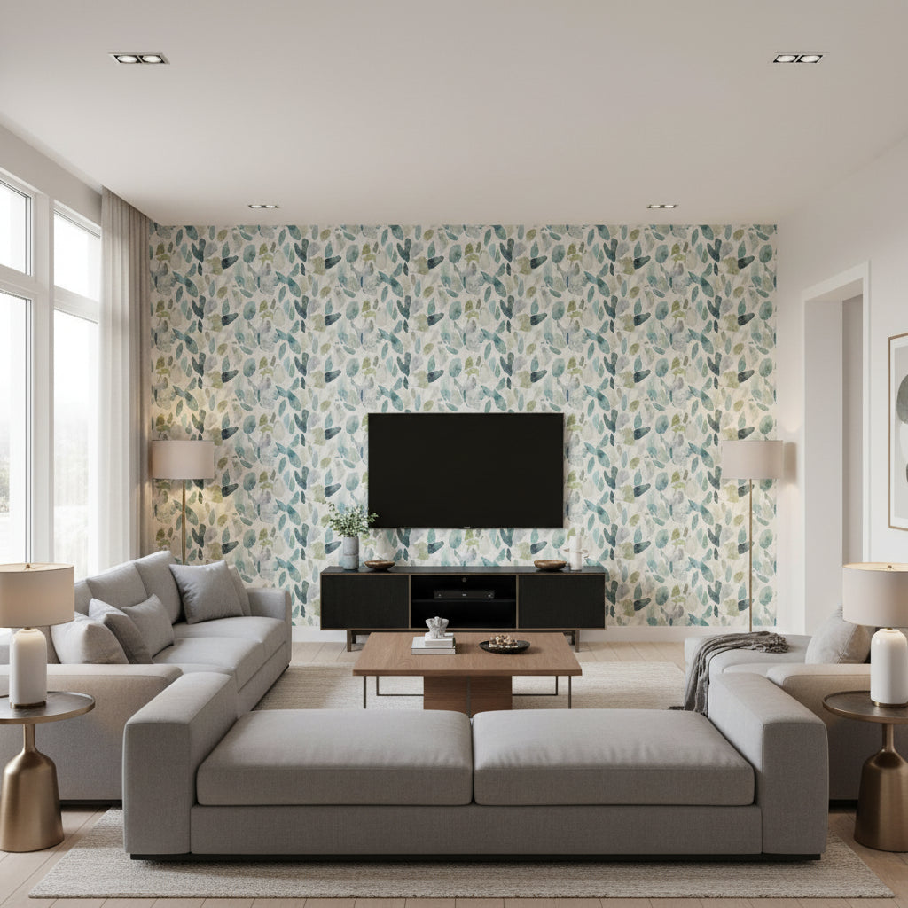 W939-02 | Romo - Living Room Visualization (AI-generated, may not be to scale. Verify pattern scale with product specifications.)