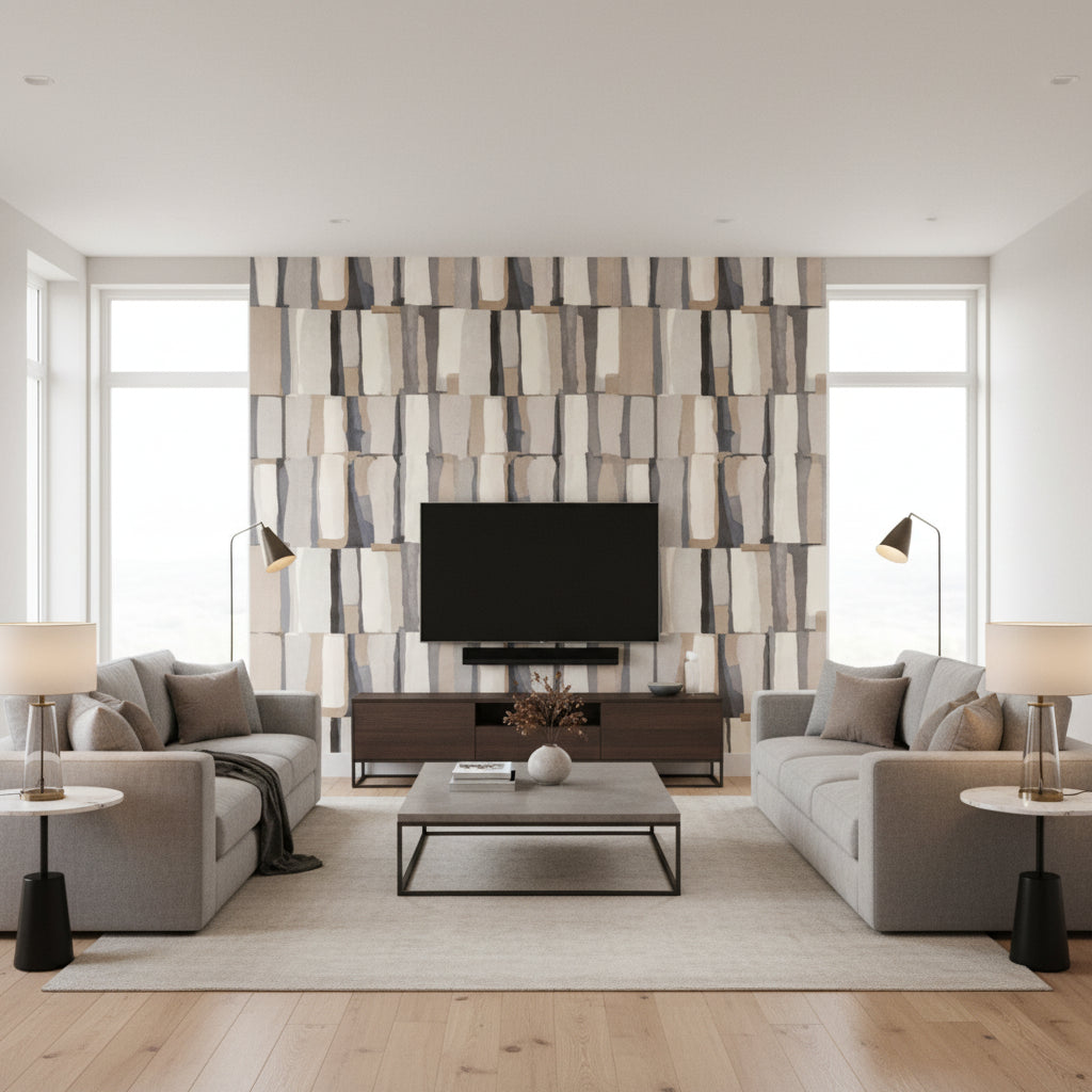 Quadrata Oxide | Romo - Living Room Visualization (AI-generated, may not be to scale. Verify pattern scale with product specifications.)