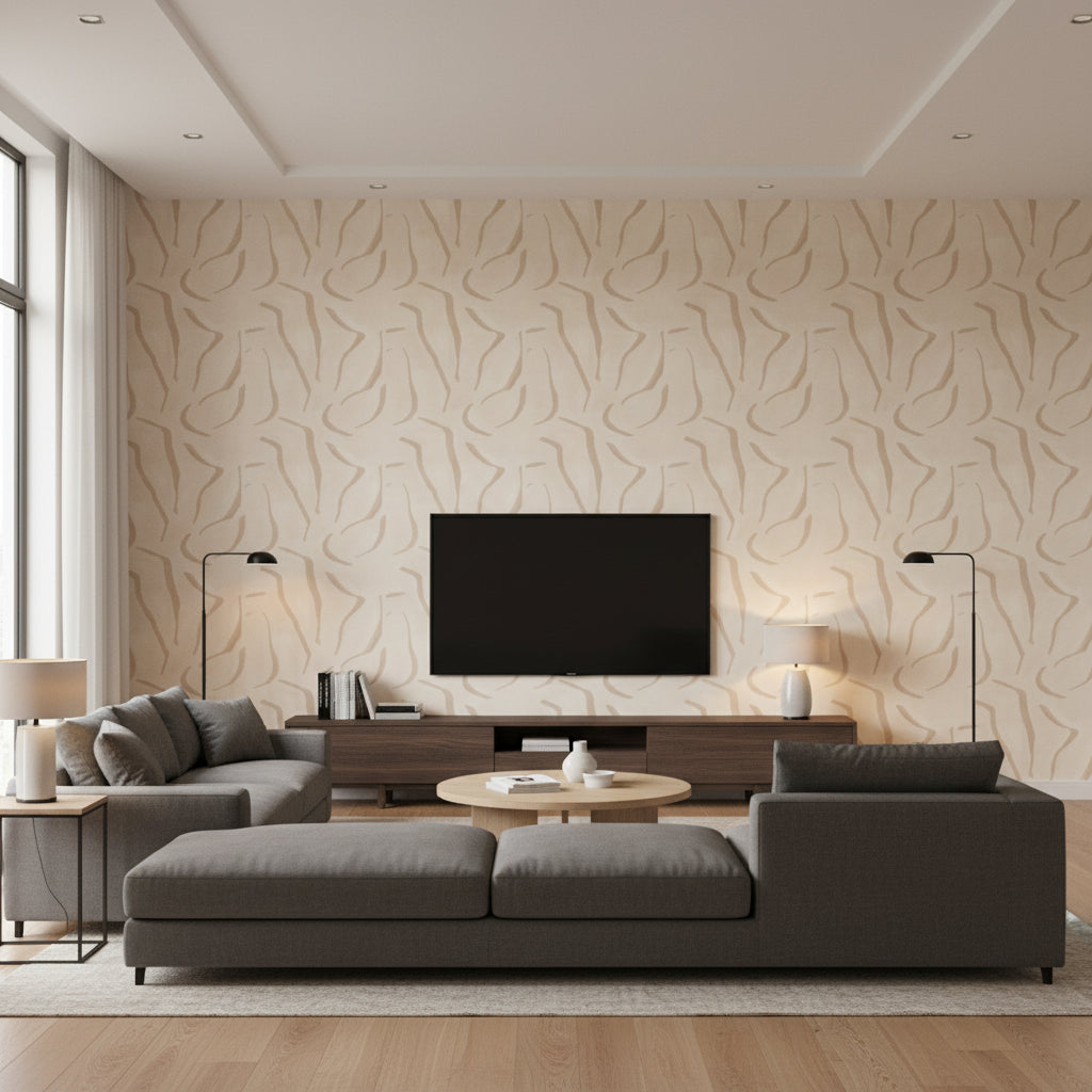 Contour Soapstone | Romo - Living Room Visualization (AI-generated, may not be to scale. Verify pattern scale with product specifications.)