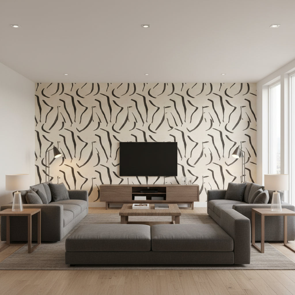 Contour ivory | Romo - Living Room Visualization (AI-generated, may not be to scale. Verify pattern scale with product specifications.)