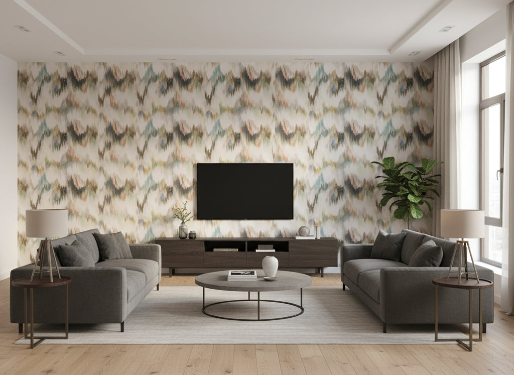 Ebru Verdure | Romo - Living Room Visualization (AI-generated, may not be to scale. Verify pattern scale with product specifications.)