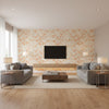 Wakusa Cherry Blossom | Architectural Wallcoverings - Living Room Visualization (AI-generated, may not be to scale. Verify pattern scale with product specifications.)