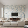 Wakusa Cherry Blossom | Architectural Wallcoverings - Living Room Visualization (AI-generated, may not be to scale. Verify pattern scale with product specifications.)