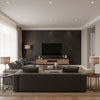 Water Hyacinth Parquet Black Bear | Maya Romanoff - Living Room Visualization (AI-generated, may not be to scale. Verify pattern scale with product specifications.)