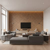 Water Hyacinth Parquet Tawny Owl | Maya Romanoff - Living Room Visualization (AI-generated, may not be to scale. Verify pattern scale with product specifications.)