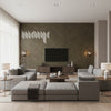 Water Hyacinth Parquet Gator Green | Maya Romanoff - Living Room Visualization (AI-generated, may not be to scale. Verify pattern scale with product specifications.)