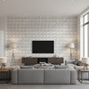 Domino Pyramid Concrete | Romo - Living Room Visualization (AI-generated, may not be to scale. Verify pattern scale with product specifications.)
