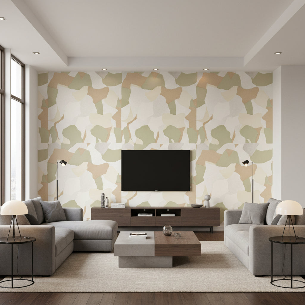 Hidden Pistachio | Romo - Living Room Visualization (AI-generated, may not be to scale. Verify pattern scale with product specifications.)