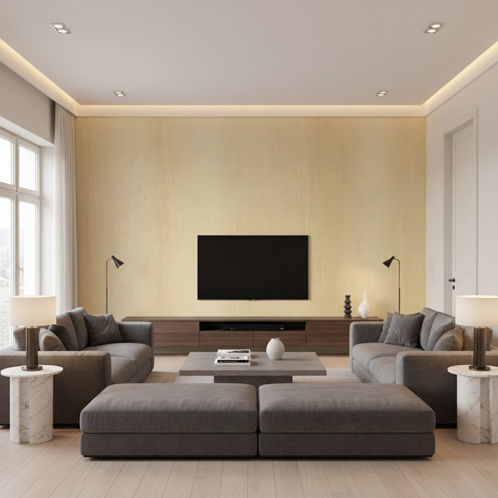 Blend Desert | Romo - Living Room Visualization (AI-generated, may not be to scale. Verify pattern scale with product specifications.)