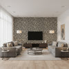 Flash Monochrome | Romo - Living Room Visualization (AI-generated, may not be to scale. Verify pattern scale with product specifications.)