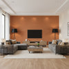 Solid Burnt Orange | Romo - Living Room Visualization (AI-generated, may not be to scale. Verify pattern scale with product specifications.)