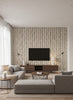 Woolf | Dusky Blue Wallpaper - Living Room Visualization (AI-generated, may not be to scale. Verify pattern scale with product specifications.)