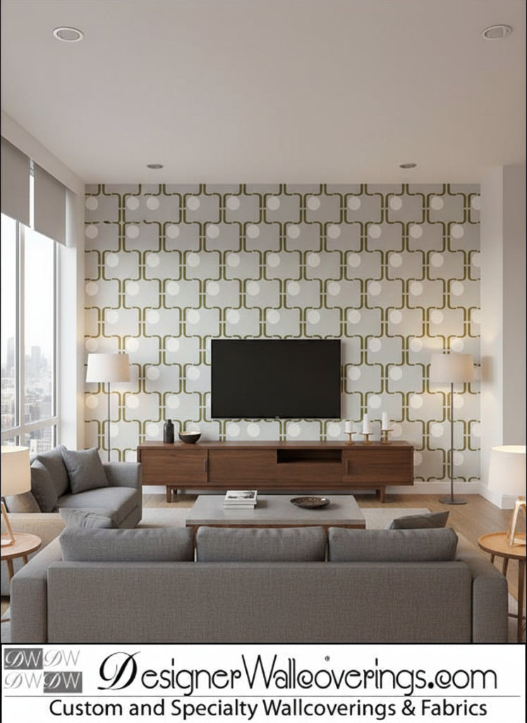 Xanadu's Retro Geometric - Living Room Visualization (AI-generated, may not be to scale. Verify pattern scale with product specifications.)