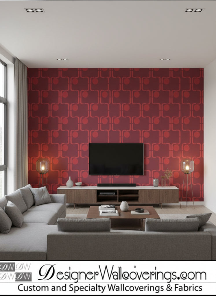 Xanadu's Retro Geometric - Living Room Visualization (AI-generated, may not be to scale. Verify pattern scale with product specifications.)