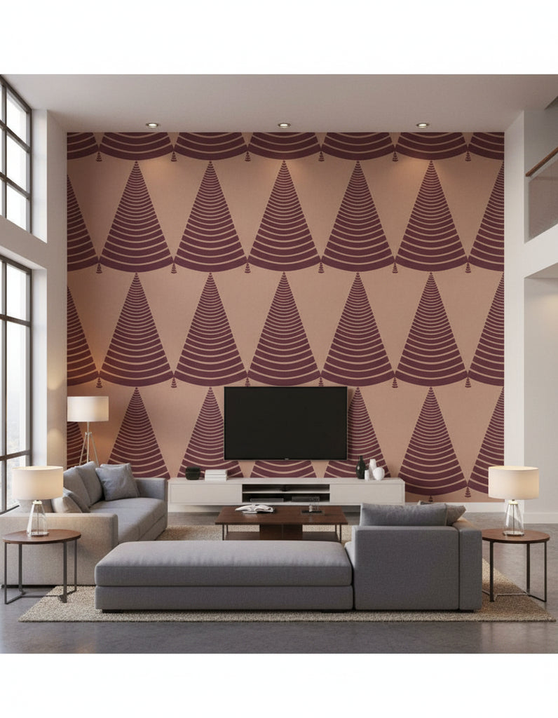 Xara's Retro Geometric - Living Room Visualization (AI-generated, may not be to scale. Verify pattern scale with product specifications.)