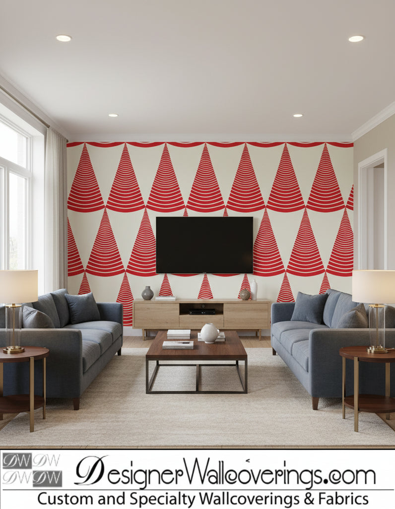 Xara's Retro Geometric - Living Room Visualization (AI-generated, may not be to scale. Verify pattern scale with product specifications.)