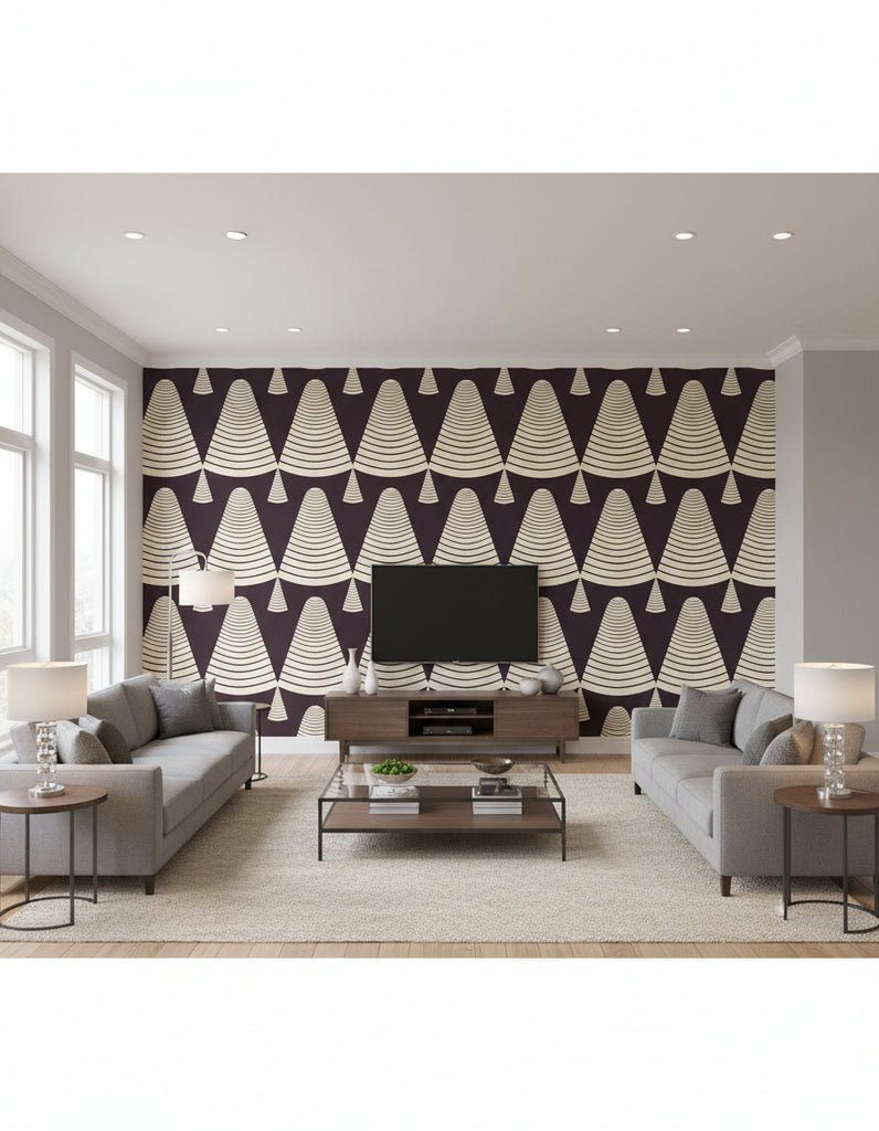 Xara's Retro Geometric - Living Room Visualization (AI-generated, may not be to scale. Verify pattern scale with product specifications.)