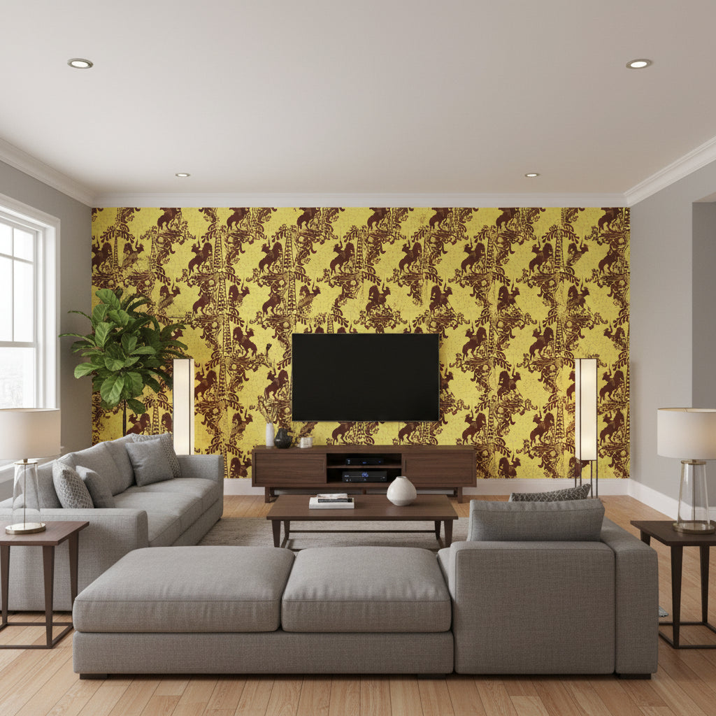 Yip Yip Yeah - Horses and Guns - Living Room Visualization (AI-generated, may not be to scale. Verify pattern scale with product specifications.)