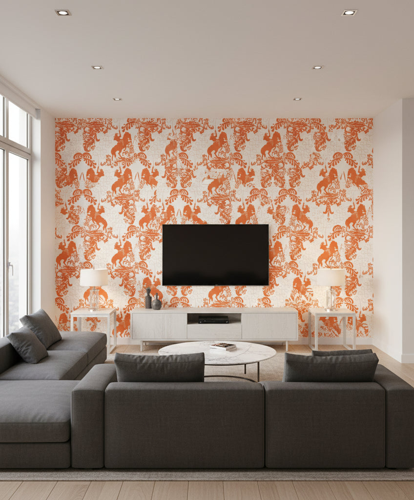 Yip Yip Yeah - Horses and Guns - Living Room Visualization (AI-generated, may not be to scale. Verify pattern scale with product specifications.)