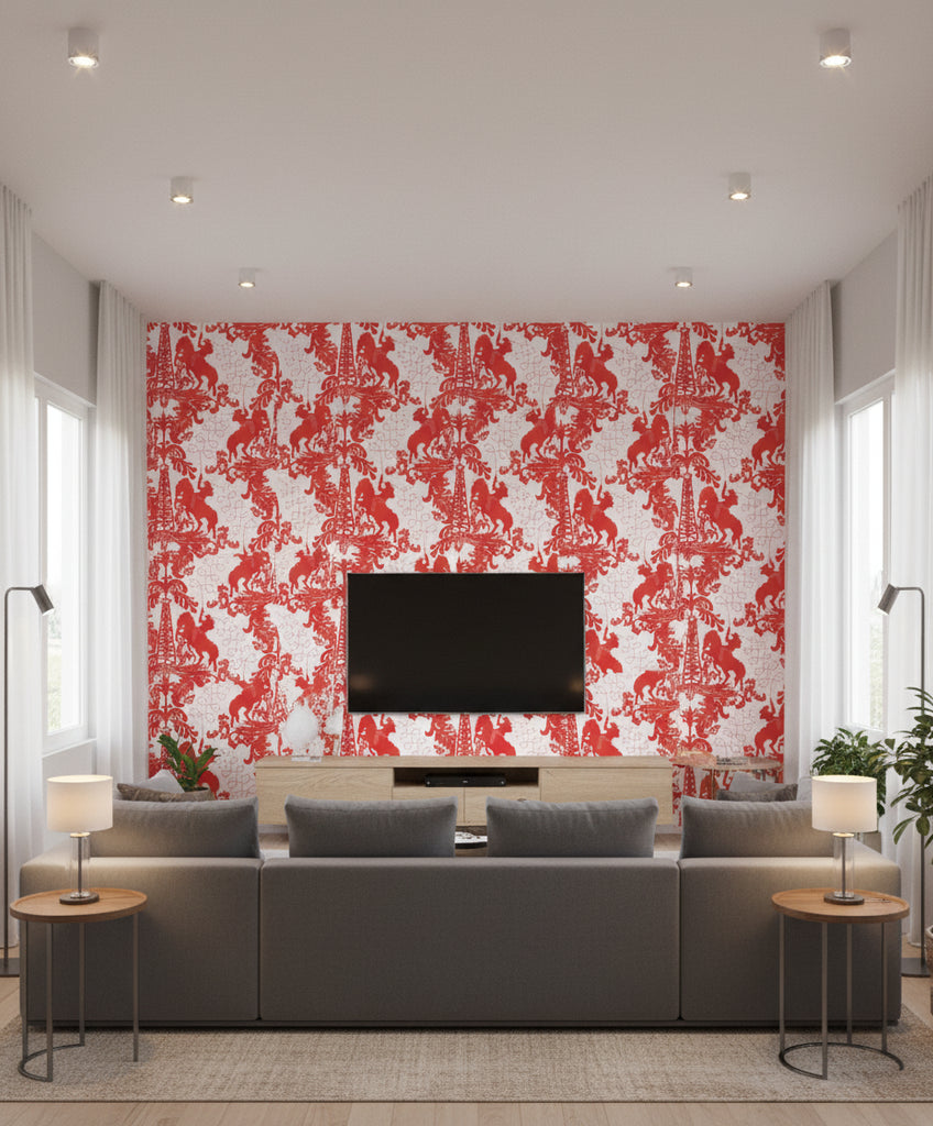 Yip Yip Yeah - Horses and Guns - Living Room Visualization (AI-generated, may not be to scale. Verify pattern scale with product specifications.)