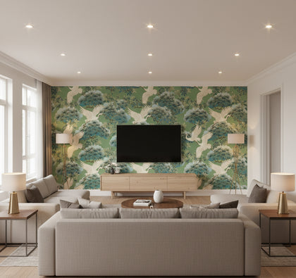 Sprig and Heron Wallcovering - Green | Ronald Redding