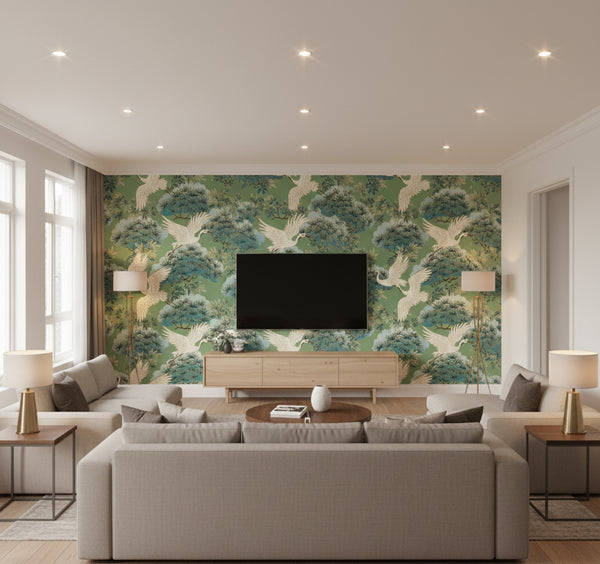 Sprig and Heron Wallcovering - Green | Ronald Redding