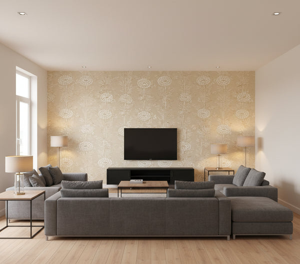 French Marigold Wallcovering - Taupe & Gold | Ronald Redding