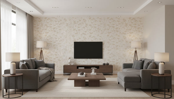 Shimmering Poppies Wallcovering - White & Gold | Ronald Redding