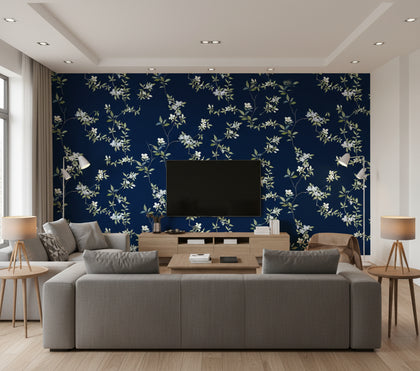 April Blossom Wallcovering - Navy | Ronald Redding