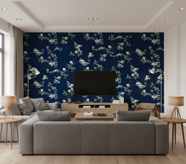 April Blossom Wallcovering - Navy | Ronald Redding