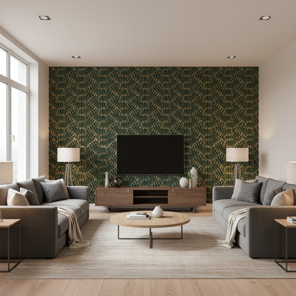 LIEBESFLUGEL - Living Room Visualization (AI-generated, may not be to scale. Verify pattern scale with product specifications.)