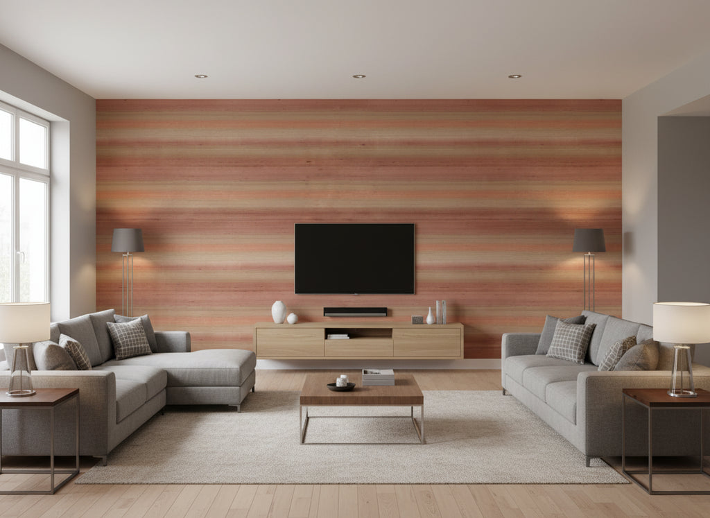 Zorelli Sunset | Romo - Living Room Visualization (AI-generated, may not be to scale. Verify pattern scale with product specifications.)