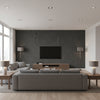 Oolite Matt Obsidian | Romo - Living Room Visualization (AI-generated, may not be to scale. Verify pattern scale with product specifications.)