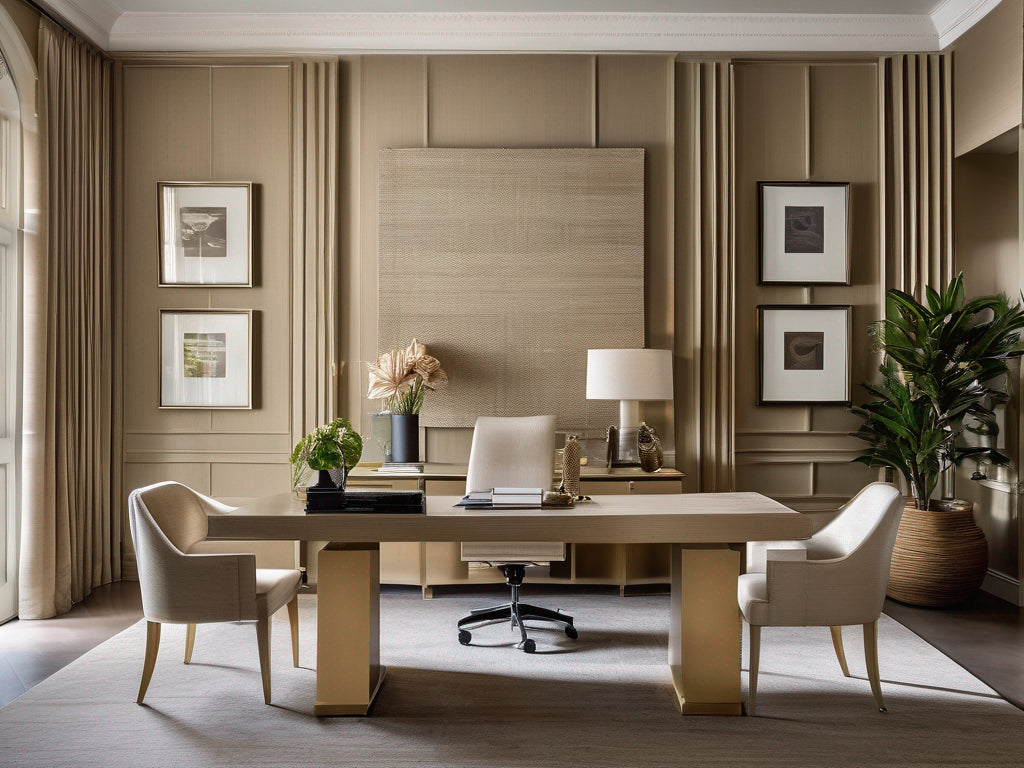 Asolo grasscloth wallcovering in a home office | Fentucci