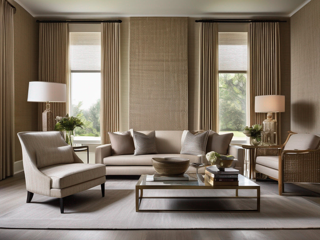 Maranello grasscloth wallcovering in a living room | Fentucci