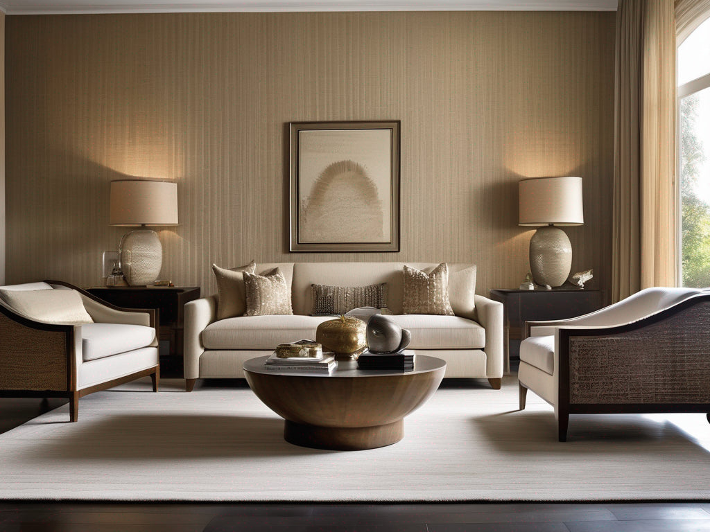 Monreale grasscloth wallcovering in a living room | Fentucci
